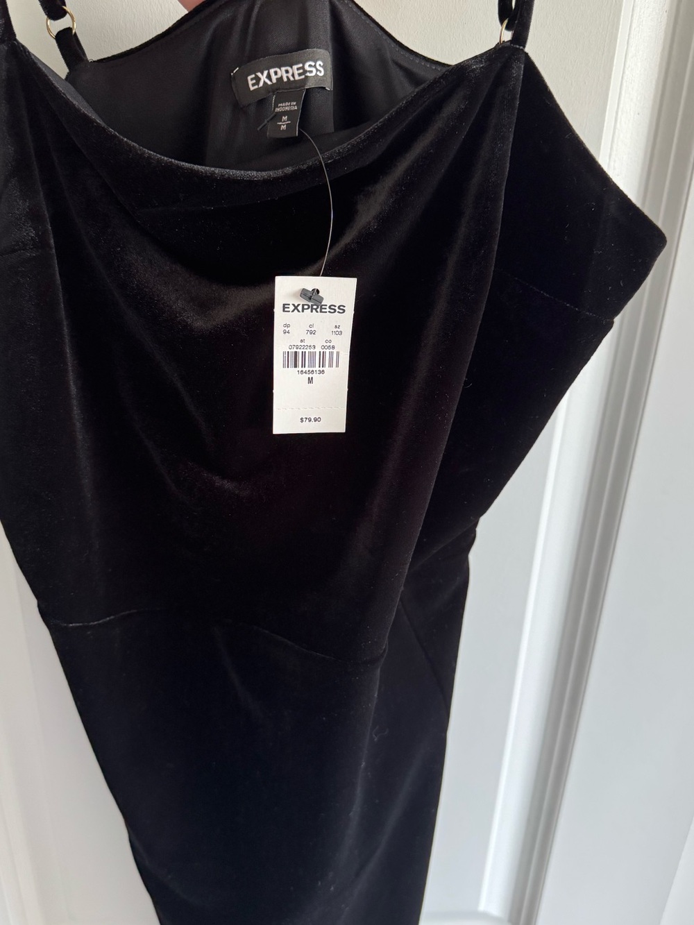 Express Black Velvet Spaghetti Strap Midi Dress with Front Slit - Picture 8 of 9